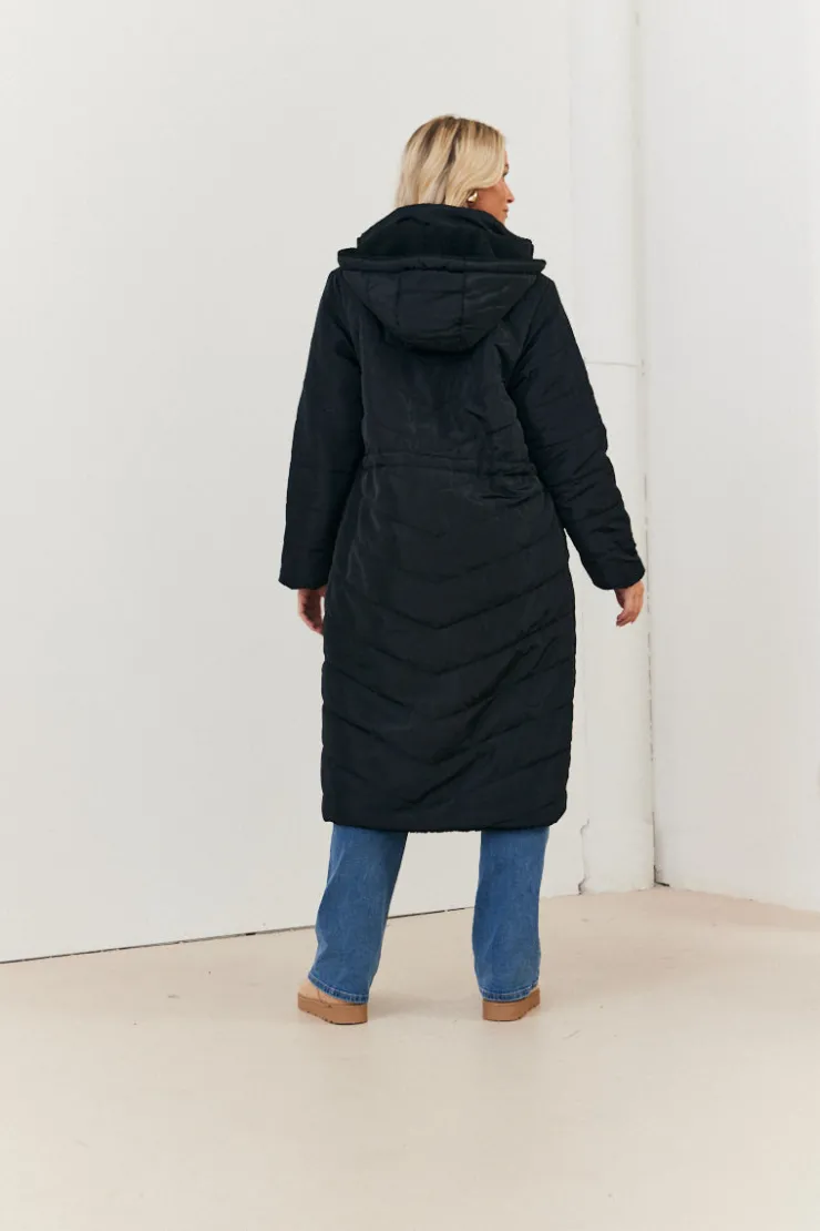 Best In the Style Recycled Reversible Longline Borg Puffer Coat Black