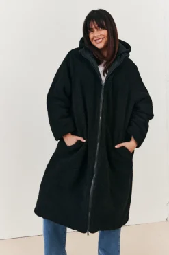 Best In the Style Recycled Reversible Longline Borg Puffer Coat Black