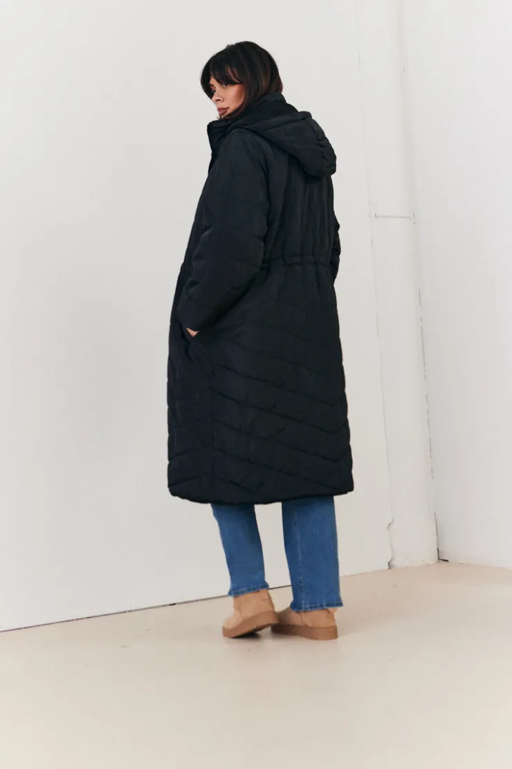 Best In the Style Recycled Reversible Longline Borg Puffer Coat Black