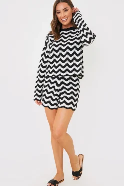 In the Style Recycled Stripe Chevron Co Ord Shorts Monochrome