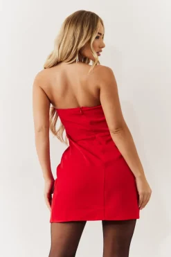 Hot In the Style Bandeau Bow Front Split Hem Mini Dress Red