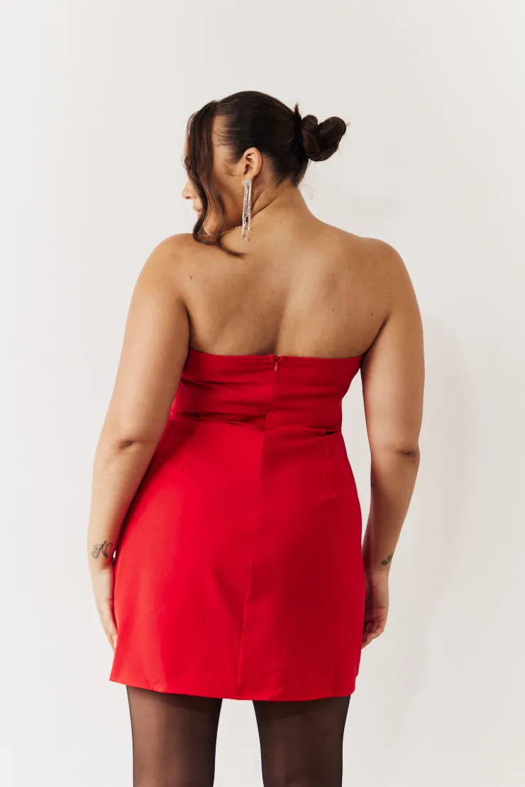 Hot In the Style Bandeau Bow Front Split Hem Mini Dress Red