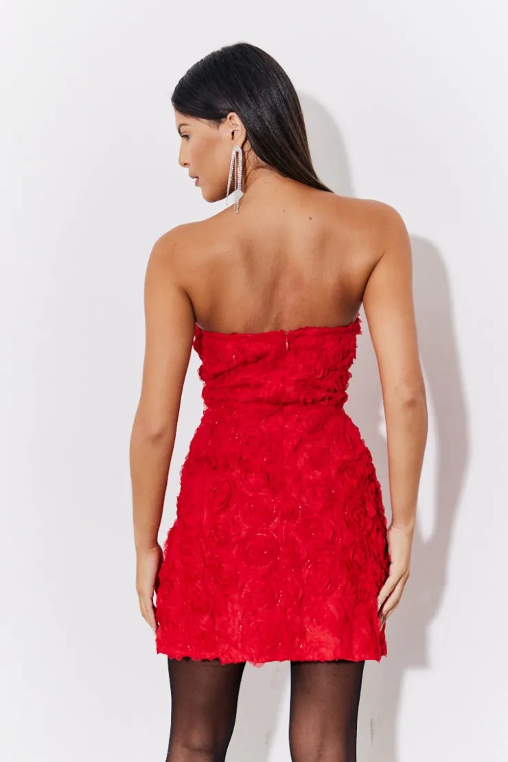 Sale In the Style 3D Floral Bandeau Mini Dress Red