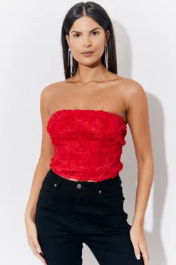 Best In the Style 3D Floral Bandeau Top Red