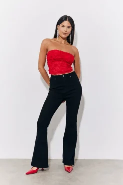 Best In the Style 3D Floral Bandeau Top Red