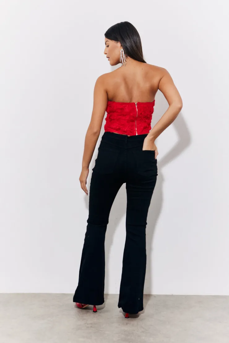 Best In the Style 3D Floral Bandeau Top Red