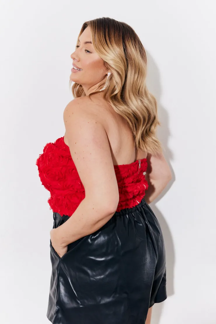 Best In the Style 3D Floral Bandeau Top Red