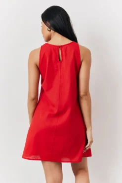 Best In The Style Linen A-Line Mini Dress Red