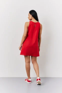 Best In The Style Linen A-Line Mini Dress Red