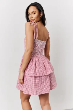 Online In The Style Seersucker Gingham Shir Mini Dress Red