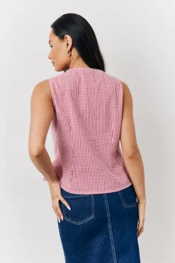 In The Style Seersucker Gingham Tie Front Top Red