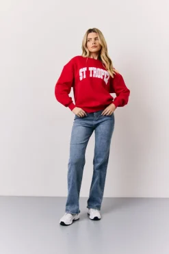 Hot In The Style St Tropez Embroide Slogan Sweatshirt Red