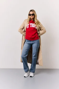 Hot In The Style St Tropez Embroide Slogan Sweatshirt Red