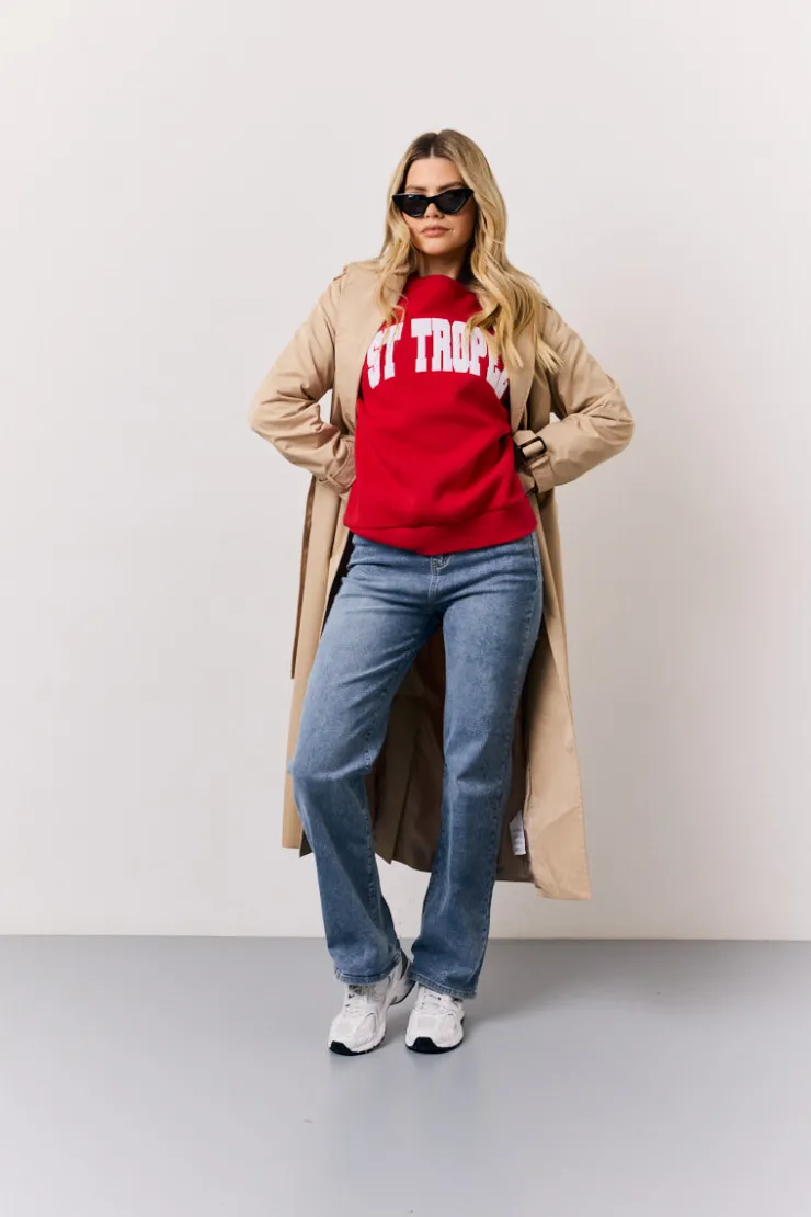Hot In The Style St Tropez Embroide Slogan Sweatshirt Red