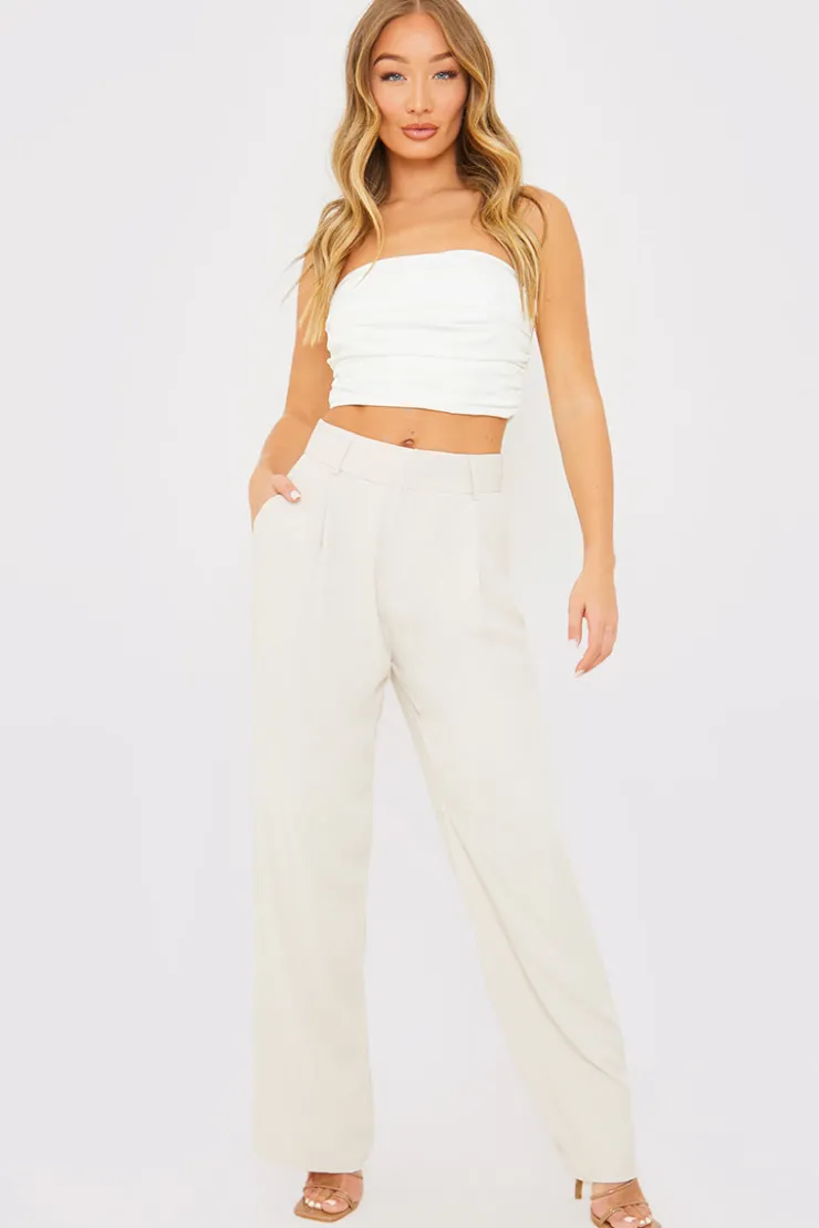 Sale In the Style Relaxed Wide Leg Trouser Cream