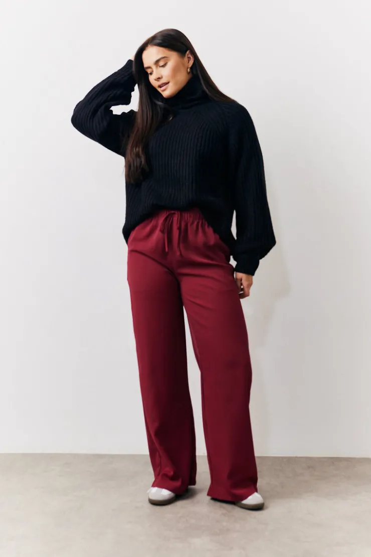 Outlet In The Style Relaxed Woven Trouser Burgundy