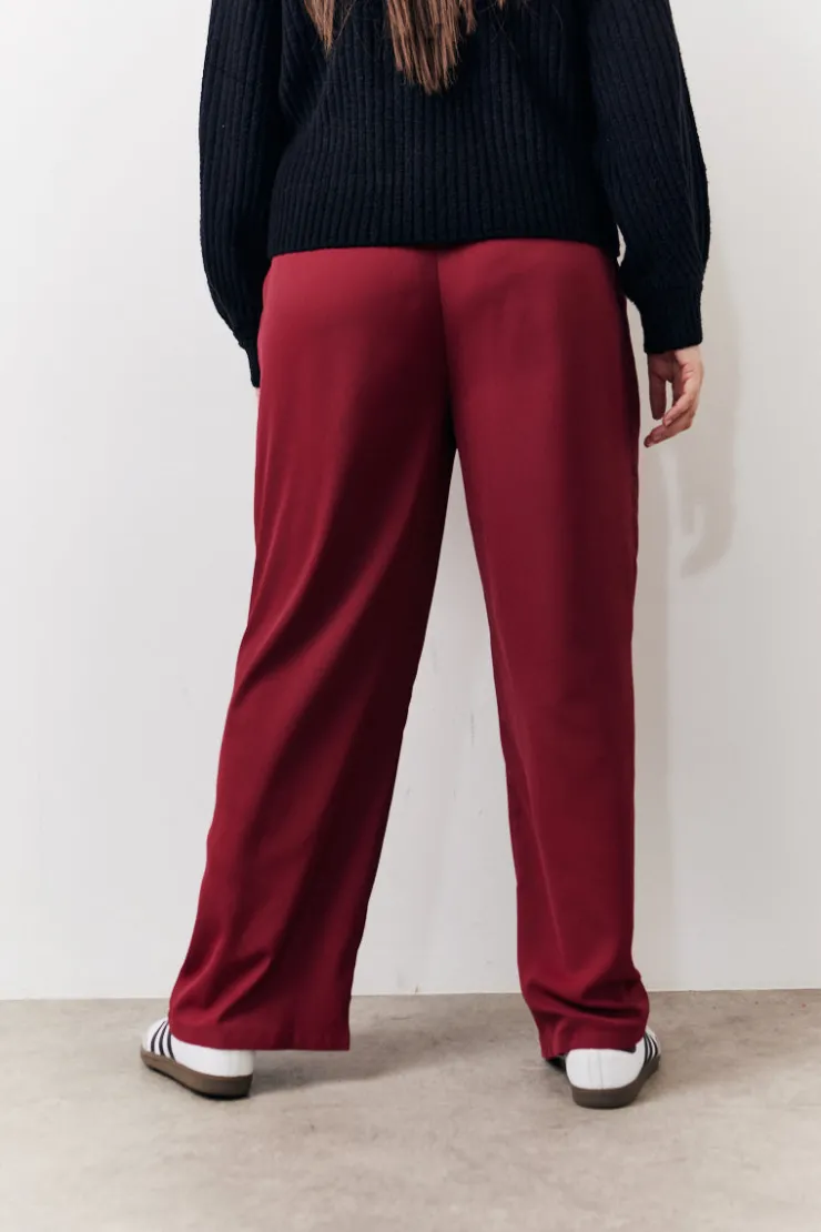Outlet In The Style Relaxed Woven Trouser Burgundy
