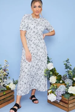 Clearance In the Style Responsible Viscose Floral Midi Dress Blue