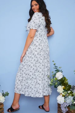 Clearance In the Style Responsible Viscose Floral Midi Dress Blue