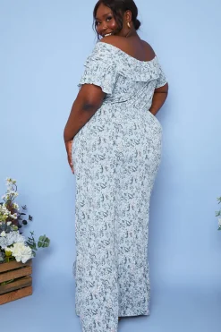 New In the Style Responsible Viscose Paisley Bardot Midi Dress Blue