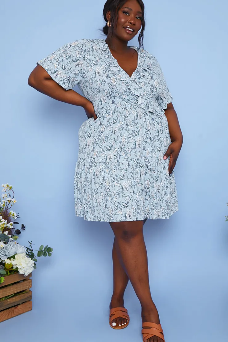 Outlet In the Style Responsible Viscose Paisley Wrap Dress Blue