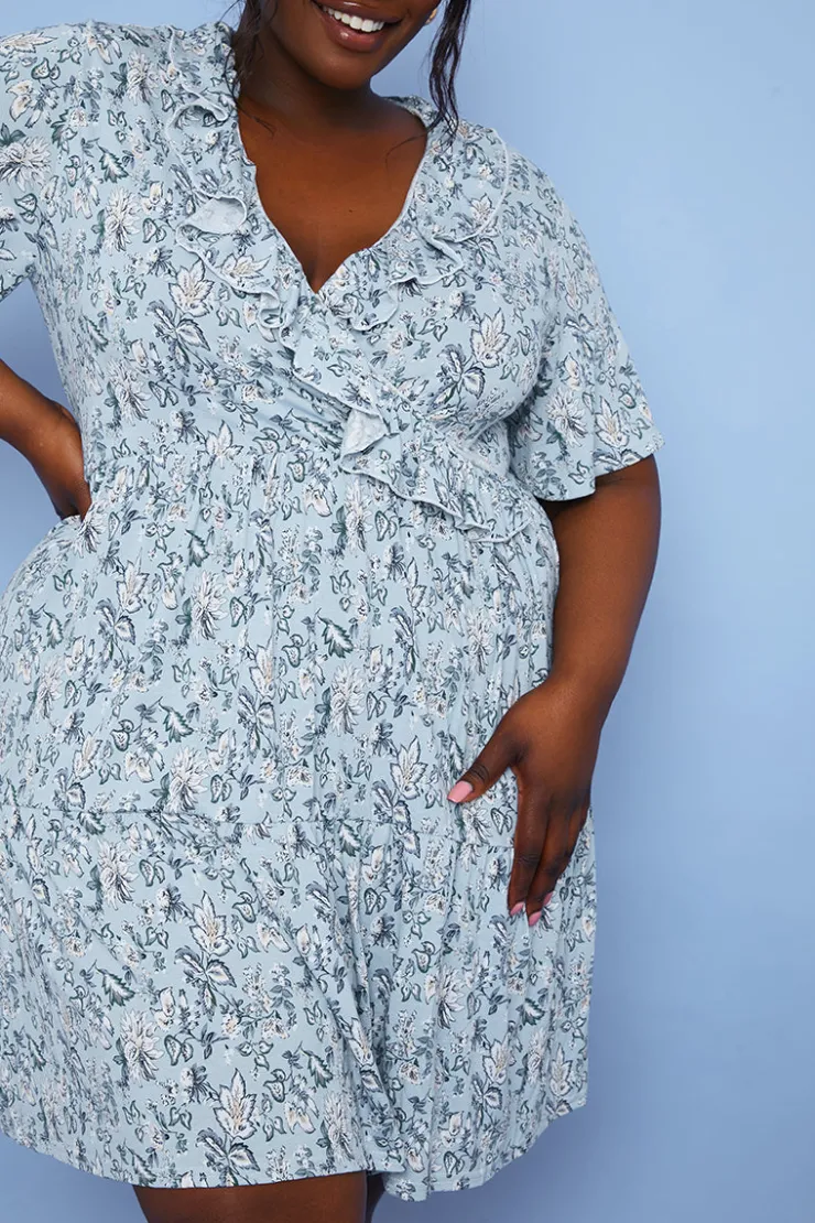 Outlet In the Style Responsible Viscose Paisley Wrap Dress Blue