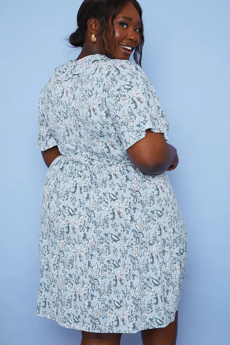 Outlet In the Style Responsible Viscose Paisley Wrap Dress Blue