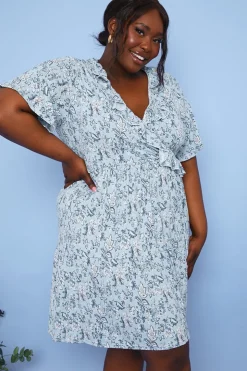 Outlet In the Style Responsible Viscose Paisley Wrap Dress Blue