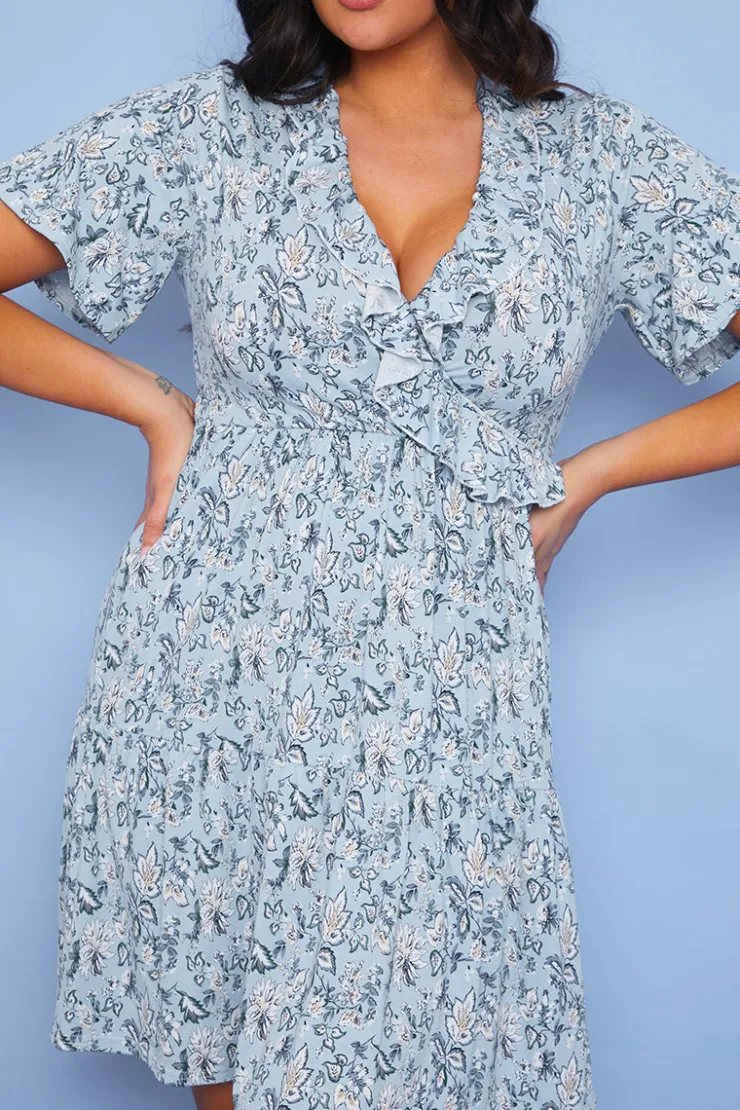Outlet In the Style Responsible Viscose Paisley Wrap Dress Blue
