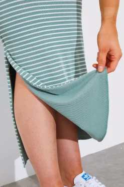 In The Style Reversible Stripe Co-Ord Midi Skirt Sage