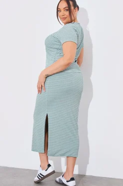 In The Style Reversible Stripe Co-Ord Midi Skirt Sage
