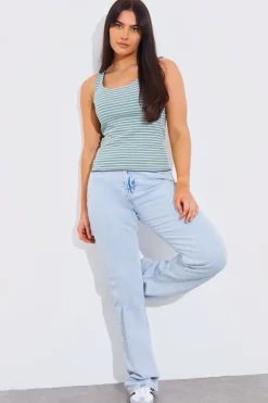 Sale In The Style Reversible Stripe Scoop Neck Top Sage