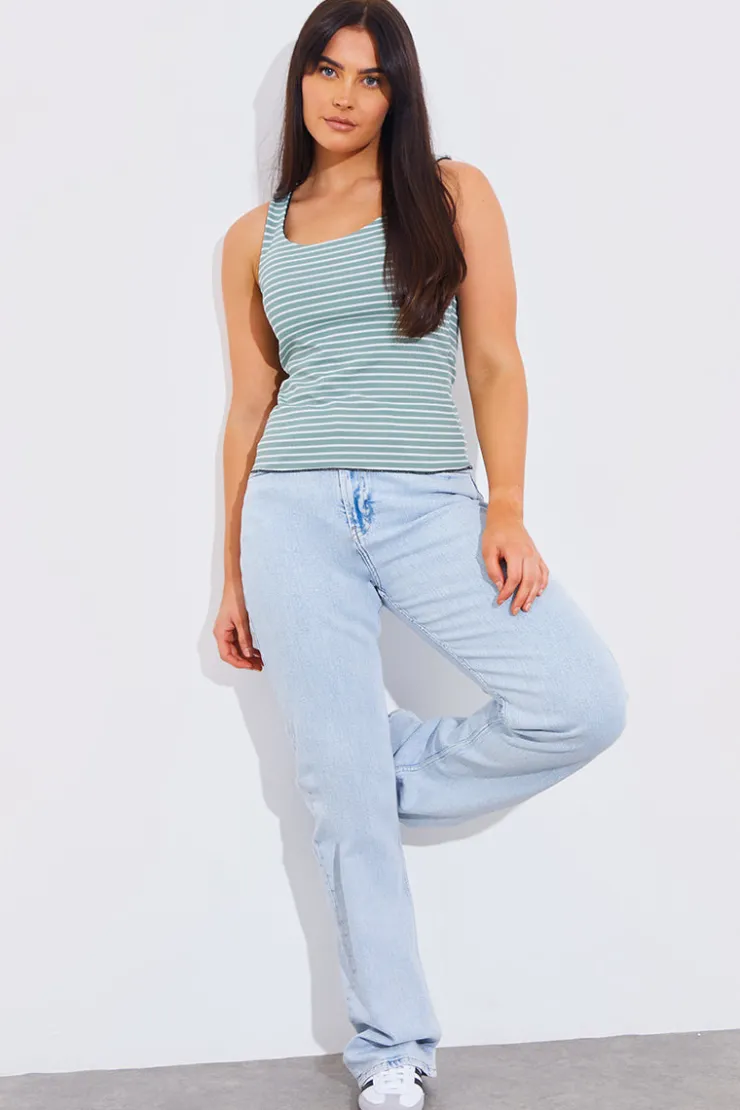 Sale In The Style Reversible Stripe Scoop Neck Top Sage