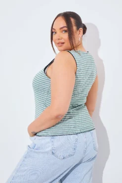 Sale In The Style Reversible Stripe Scoop Neck Top Sage