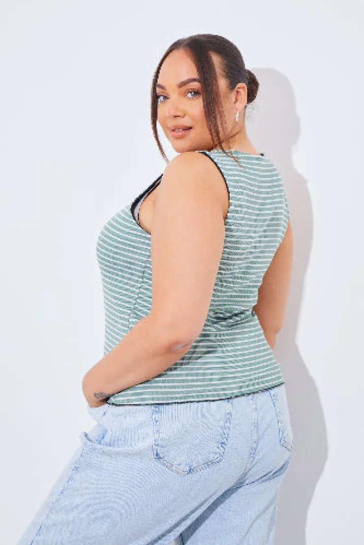 Sale In The Style Reversible Stripe Scoop Neck Top Sage