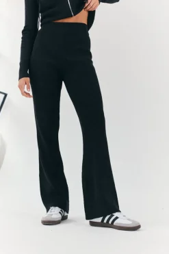 Best Fits Rib Knit Co-Ord Flare Trouser Charcoal