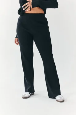 Best Fits Rib Knit Co-Ord Flare Trouser Charcoal