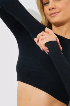 In The Style Rib Knit Crew Neck Co-Ord Top Black