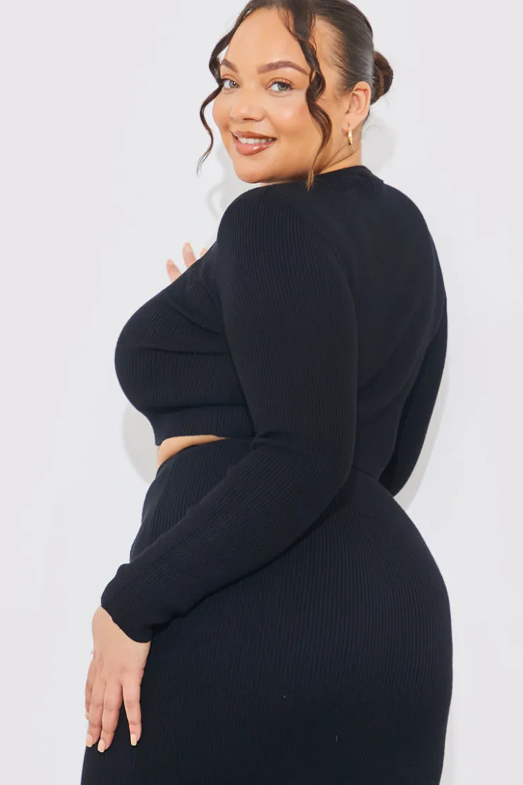 In The Style Rib Knit Crew Neck Co-Ord Top Black