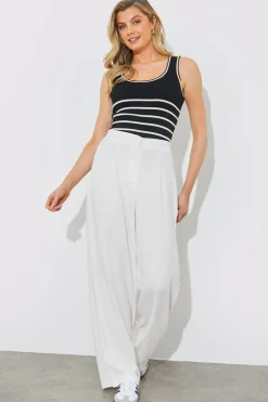 Outlet In The Style Rib Knit Scoop Neck Stripe Top Black