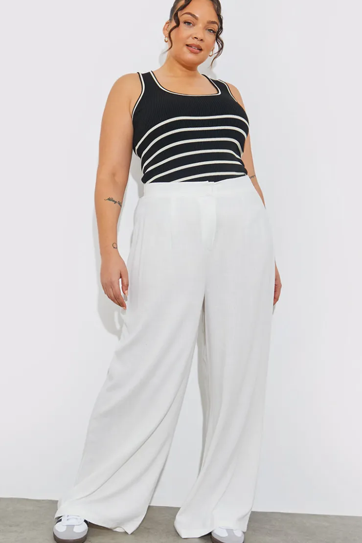 Outlet In The Style Rib Knit Scoop Neck Stripe Top Black