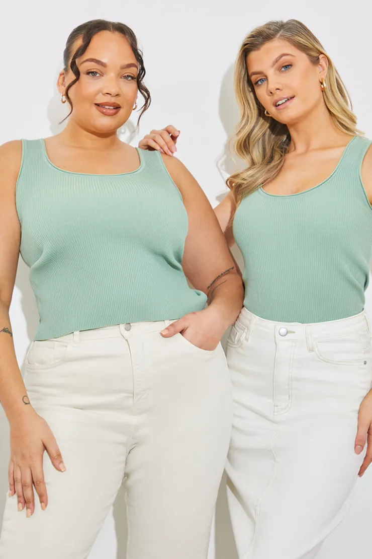 Sale In The Style Rib Knit Scoop Neck Top Green