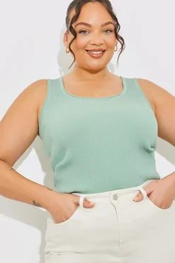 Sale In The Style Rib Knit Scoop Neck Top Green