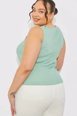 Sale In The Style Rib Knit Scoop Neck Top Green