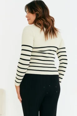 Online In The Style Rib Knit Stripe Scoop Neck Long Sleeve Top Black