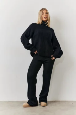 Clearance In The Style Rib Knit Wide Leg Co Ord Trouser
