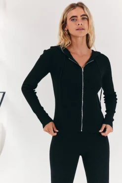 Fits Rib Knit Zip Up Co-Ord Hoodie Charcoal