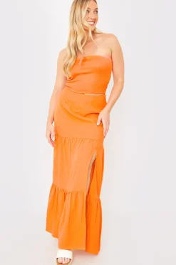 Sale In the Style Ribbed Bandeau Crop Top Orange