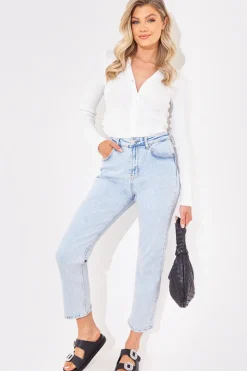 In The Style Ribbed CollaFitted Cardigan White