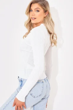 In The Style Ribbed CollaFitted Cardigan White